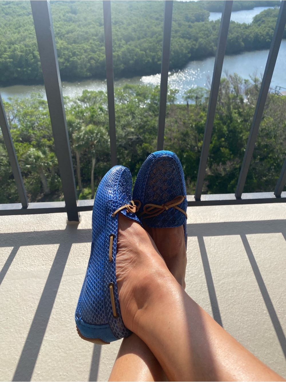 Bottega Veneta Blue Woven Leather Driving Loafers with Tan Bow Size 6 - Picture 5 of 10